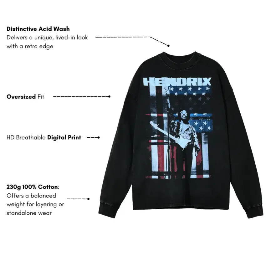 Jimi Hendrix Electric Ladyland Aicd Wash Oversized Long Sleeve Shirt - Image 5