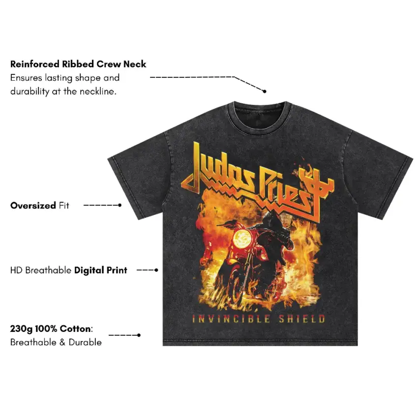Judas Priest Invincible Shield Oversized Acid Wash T-shirt - Image 5