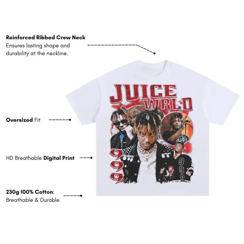 Juice WRLD 999 Club Oversized White Graphic Tee - Image 5