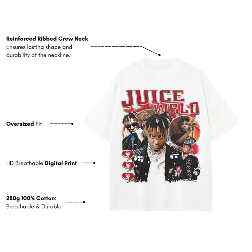 Juice WRLD 999 Club Heavyweight Oversized White Graphic Tee - Image 5