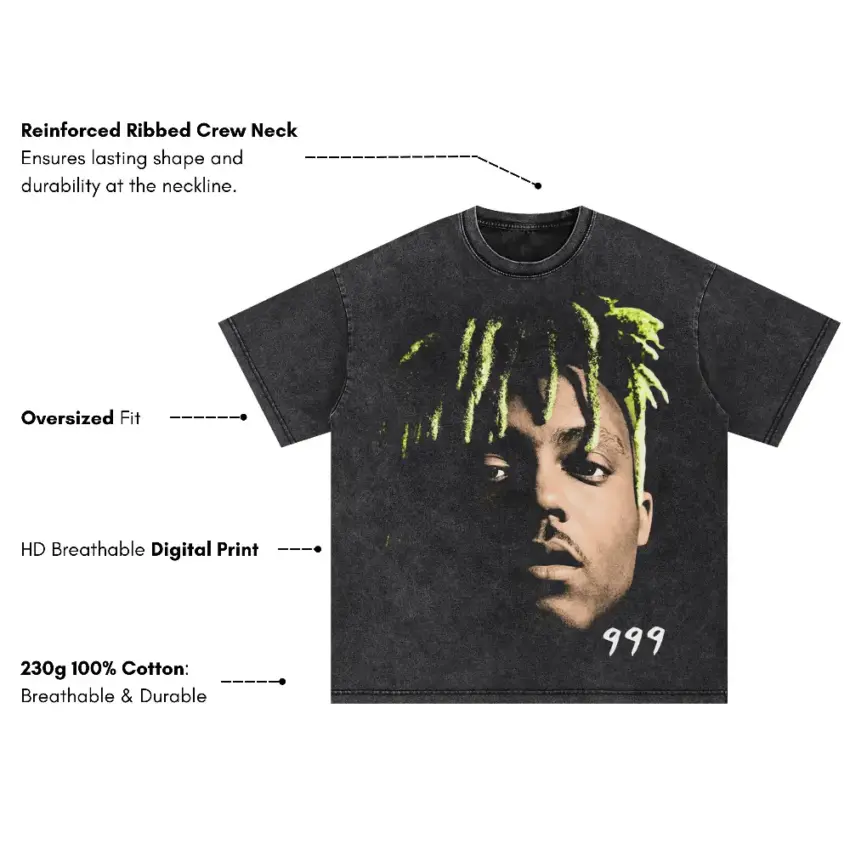 Juice WRLD 999 Portrait Oversized Acid Wash T-shirt - Image 5