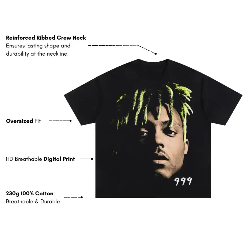 Juice WRLD 999 Portrait Oversized Black Graphic Tee - Image 5