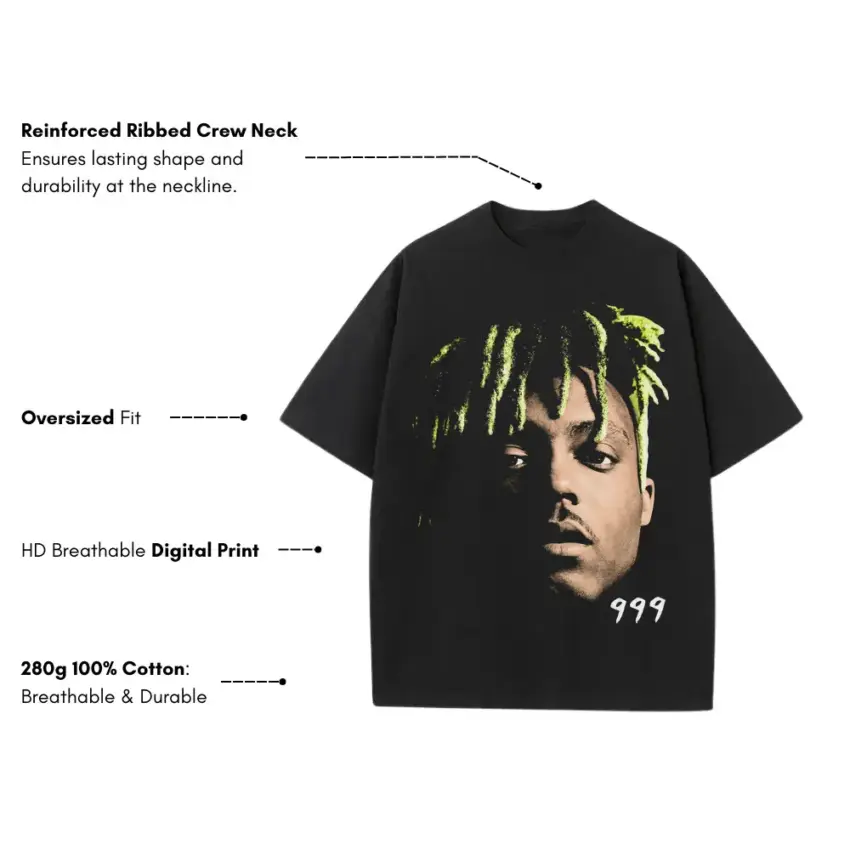 Juice WRLD 999 Portrait Heavyweight Oversized Black Graphic Tee - Image 5