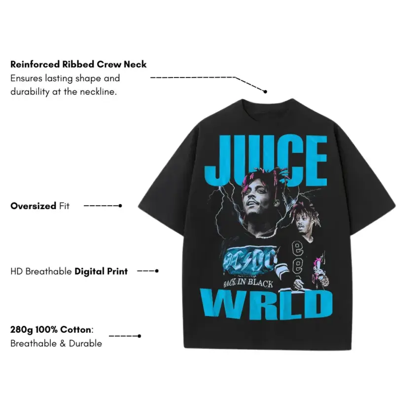 Juice WRLD All In Black Heavyweight Oversized Black Graphic Tee - Image 5