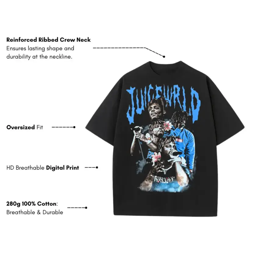 Juice WRLD Fighting Demons Heavyweight Oversized Black Graphic Tee - Image 5