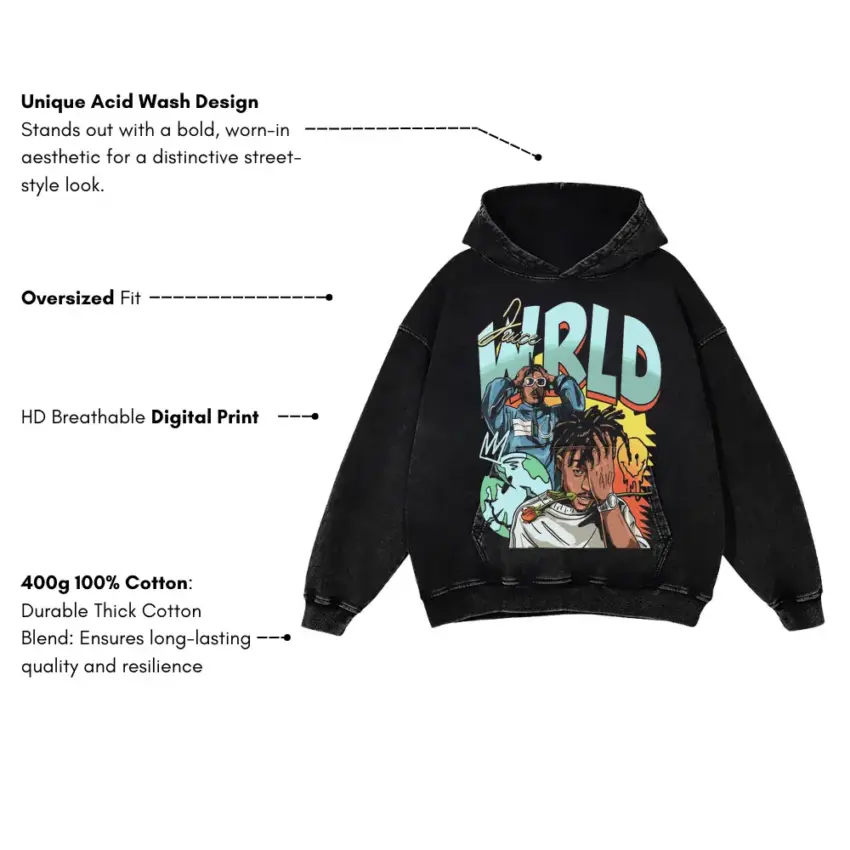 Juice WRLD Goodbye And Good Riddance Aicd Wash Oversized Hoodie - Image 5