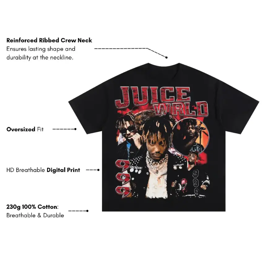 Juice WRLD Tribute Oversized Black Graphic Tee - Image 5