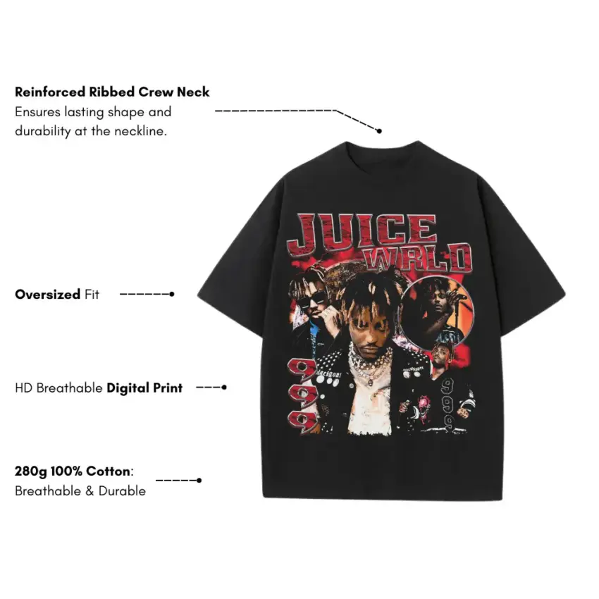 Juice WRLD Tribute Heavyweight Oversized Black Graphic Tee - Image 5