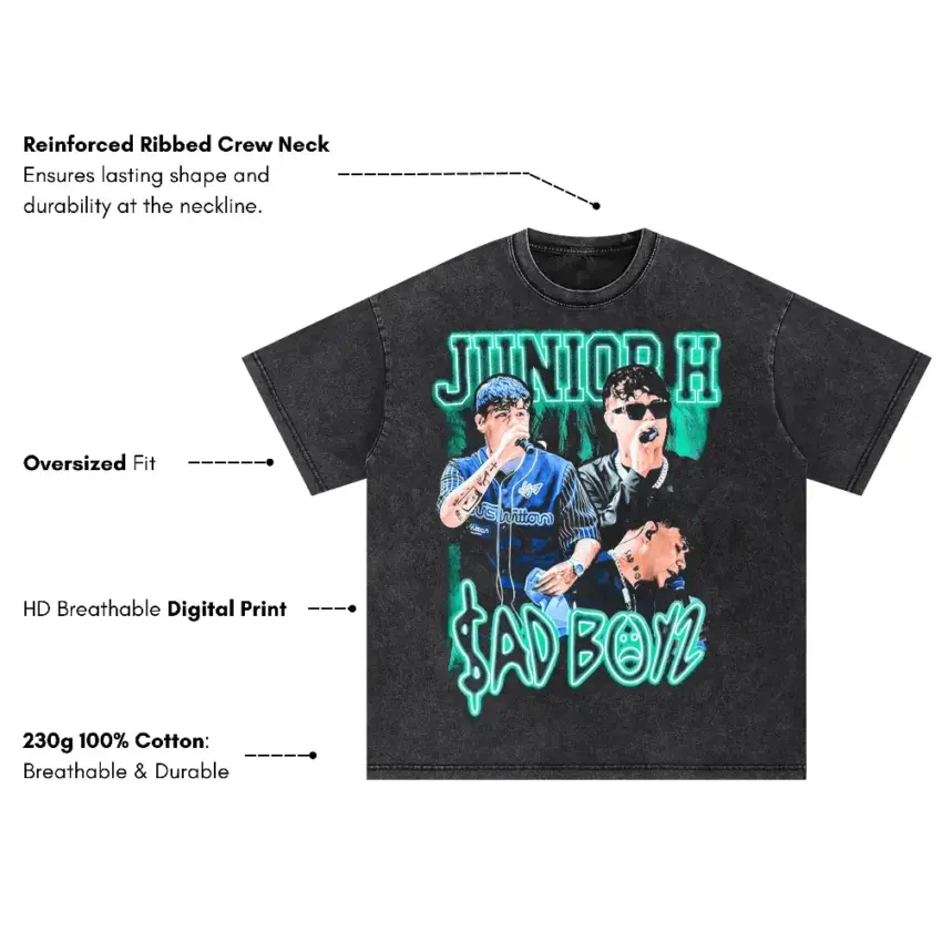 Junior H Sad Boyz 4 Life Oversized Acid Wash T-shirt - Image 5