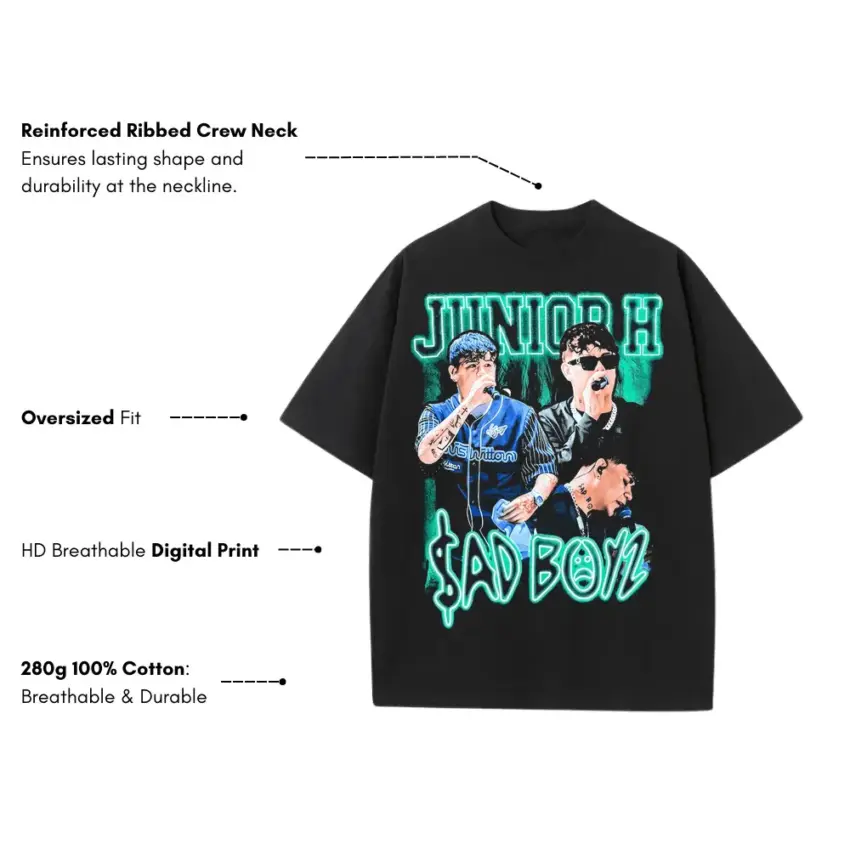 Junior H Sad Boyz 4 Life Heavyweight Oversized Black Graphic Tee - Image 5