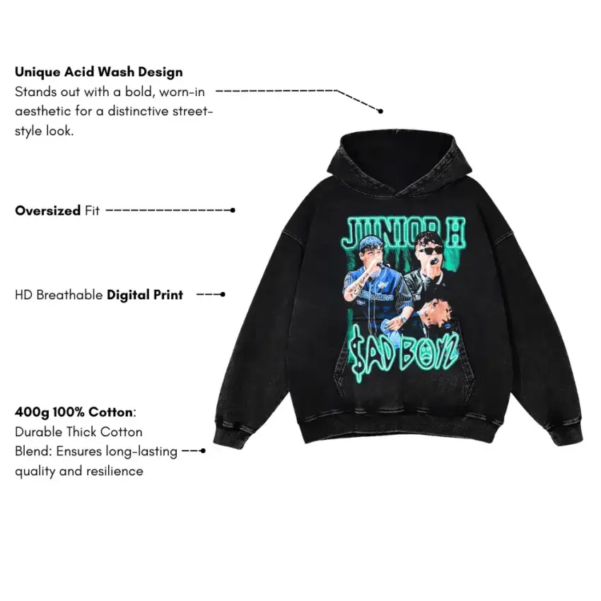 Junior H Sad Boyz 4 Life Aicd Wash Oversized Hoodie - Image 5