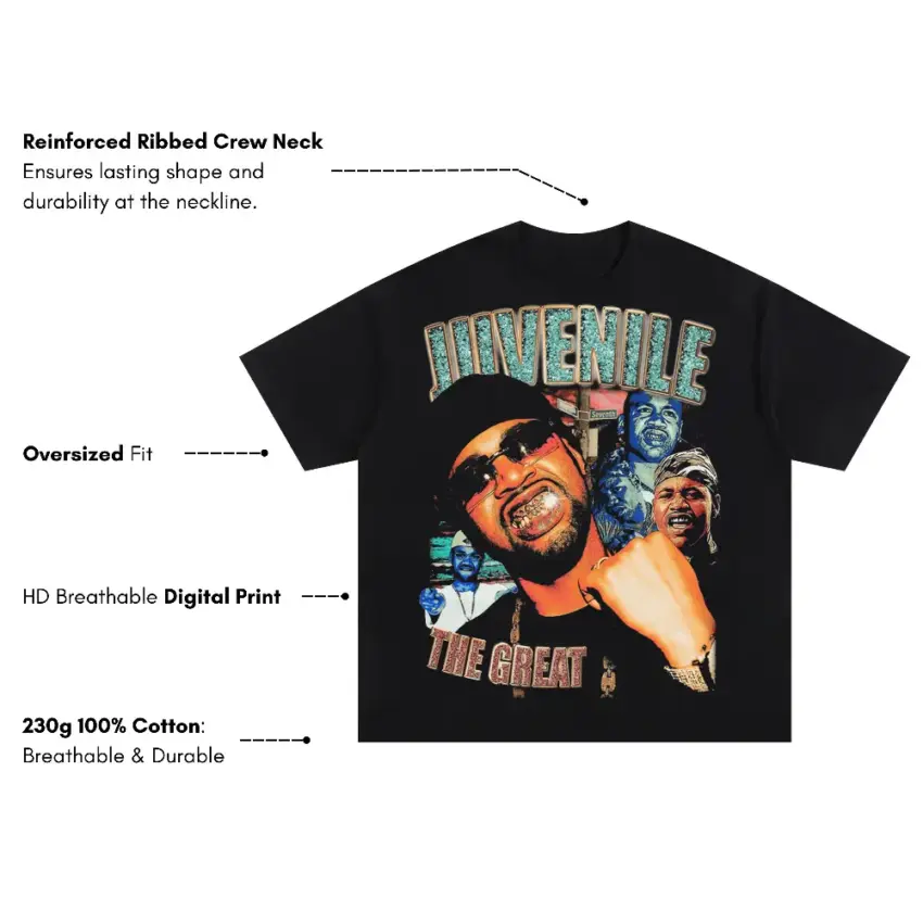 Juvenile The Great 400 Degreez Oversized Black Graphic Tee - Image 5