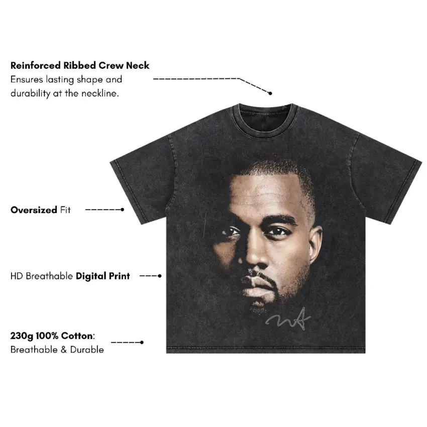 Kanye West Signature Portrait Oversized Acid Wash T-shirt - Image 5