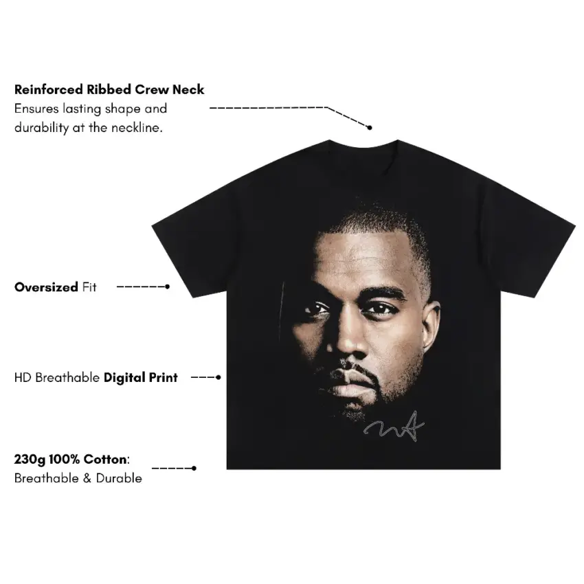Kanye West Signature Portrait Oversized Black Graphic Tee - Image 5