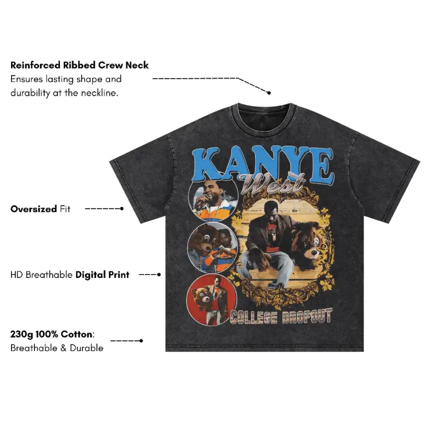 Kanye West The College Dropout Oversized Acid Wash T-shirt - Image 5
