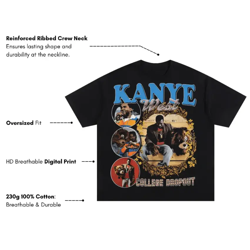 Kanye West The College Dropout Oversized Black Graphic Tee - Image 5