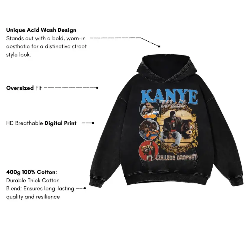 Kanye West The College Dropout Aicd Wash Oversized Hoodie - Image 5