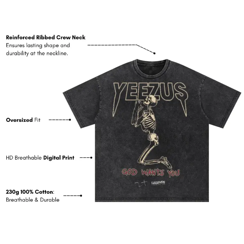 Kanye West Yeezus Tour Oversized Acid Wash T-shirt - Image 5