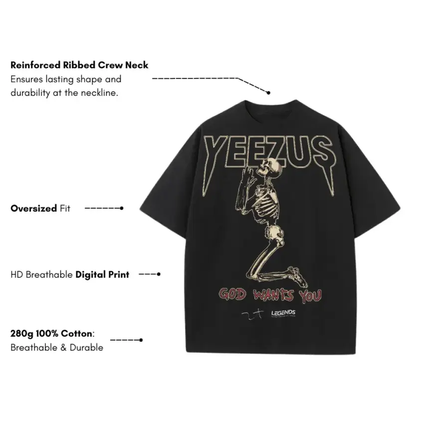 Kanye West Yeezus Tour Heavyweight Oversized Black Graphic Tee - Image 5