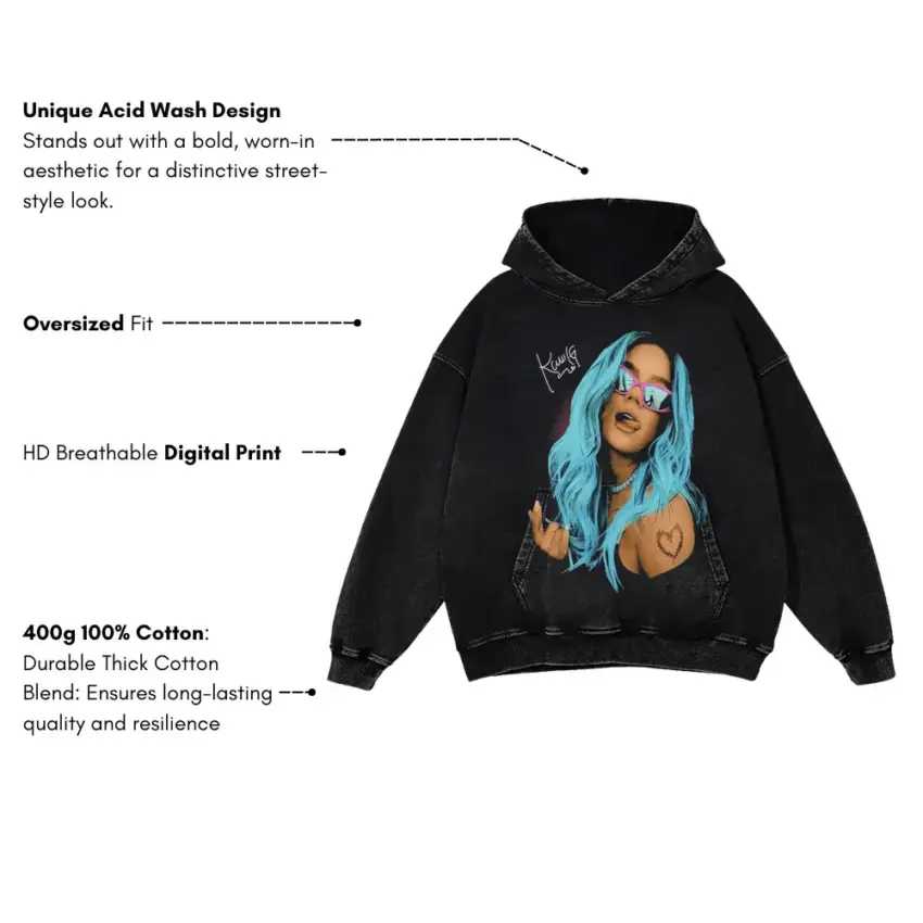 Karol G Bichota Season Aicd Wash Oversized Hoodie - Image 5