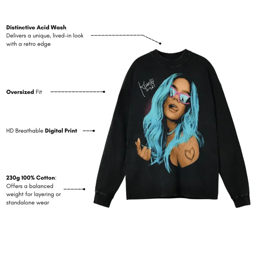 Karol G Bichota Season Aicd Wash Oversized Long Sleeve Shirt - Image 5