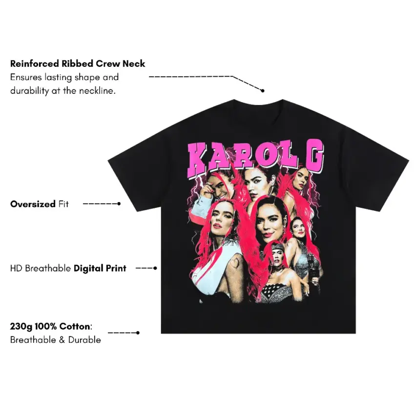 Karol G Red Hair Era Oversized Black Graphic Tee - Image 5