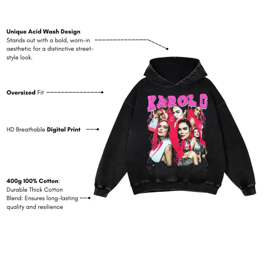 Karol G Red Hair Era Aicd Wash Oversized Hoodie - Image 2