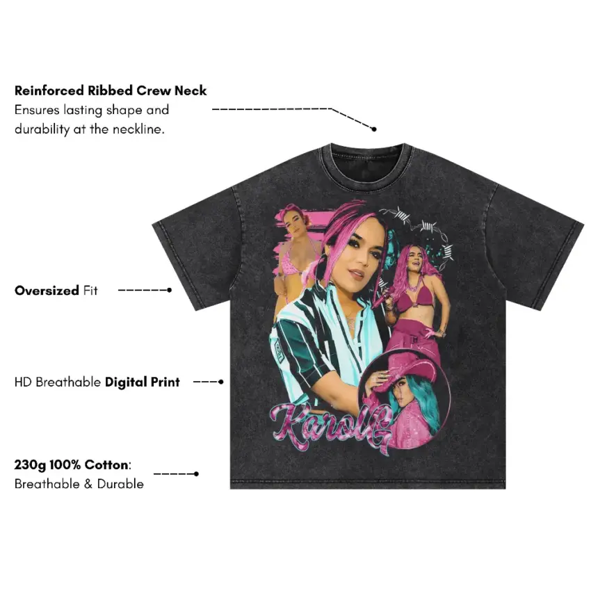 Karol G Striped Heart Oversized Acid Wash T-shirt - Image 5
