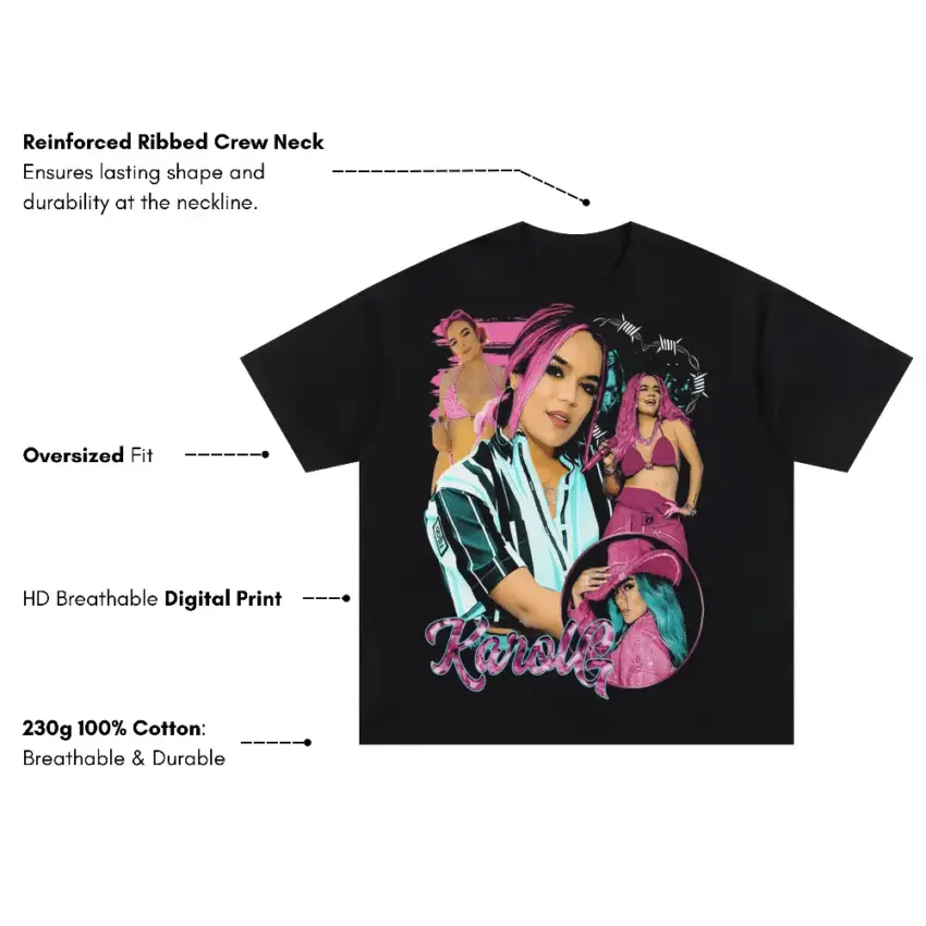 Karol G Striped Heart Oversized Black Graphic Tee - Image 5