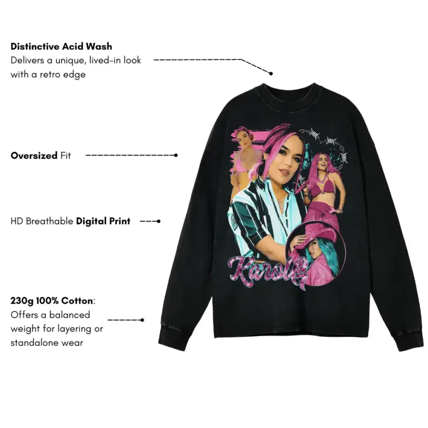 Karol G Striped Heart Aicd Wash Oversized Long Sleeve Shirt - Image 5