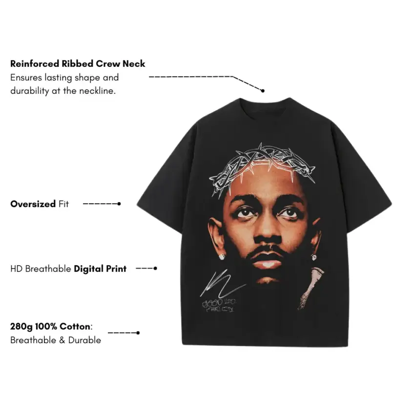 Kendrick Lamar Crown Of Thorns Heavyweight Oversized Black Graphic Tee - Image 5