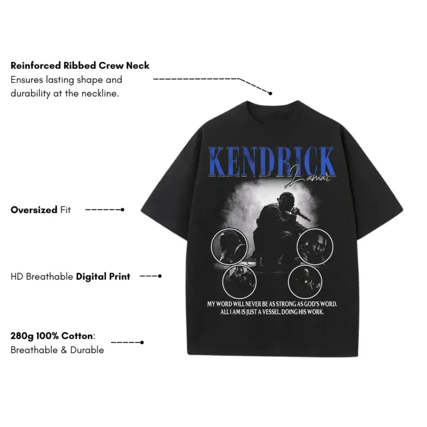 Kendrick Lamar Humble Word Heavyweight Oversized Black Graphic Tee - Image 5