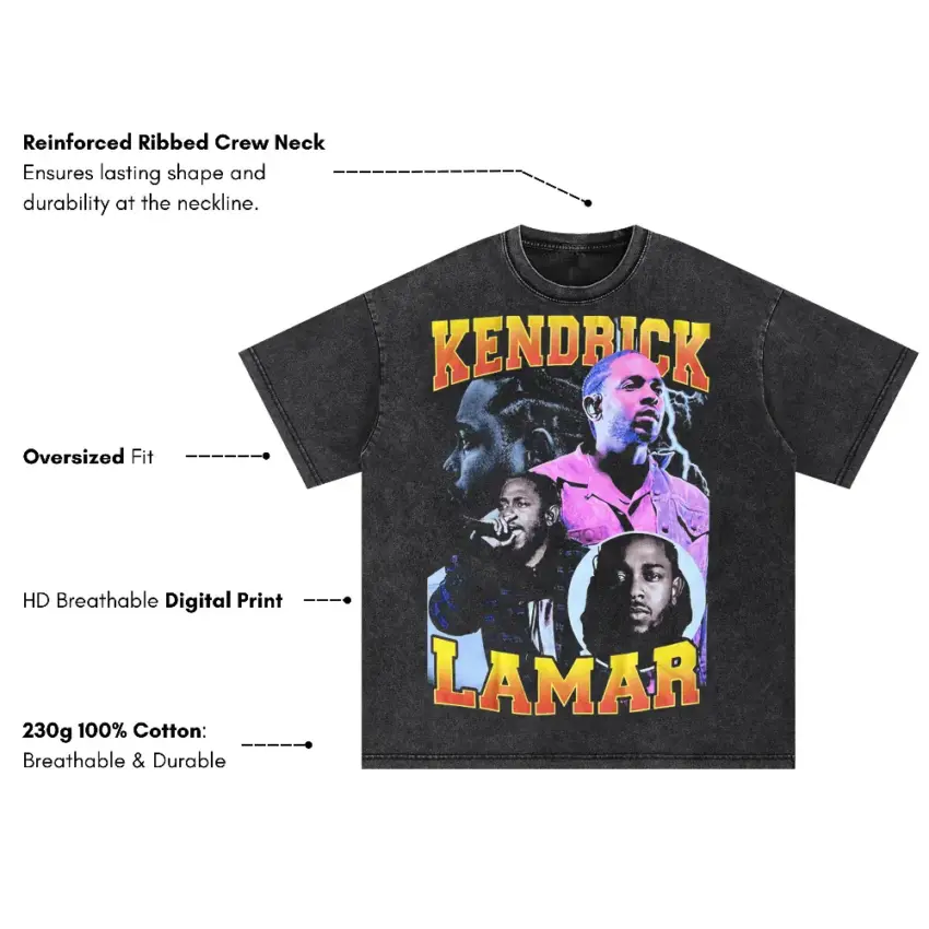 Kendrick Lamar Vibrant King Oversized Acid Wash T-shirt - Image 5