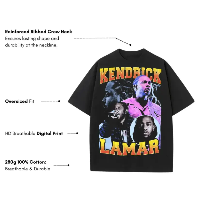 Kendrick Lamar Vibrant King Heavyweight Oversized Black Graphic Tee - Image 5