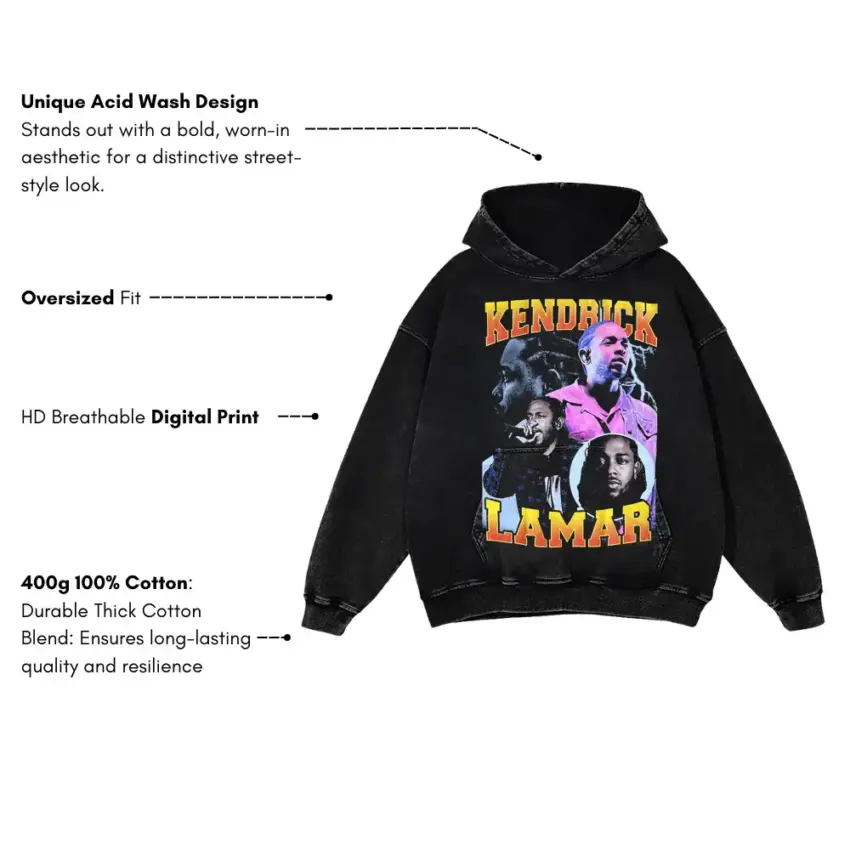 Kendrick Lamar Vibrant King Aicd Wash Oversized Hoodie - Image 5