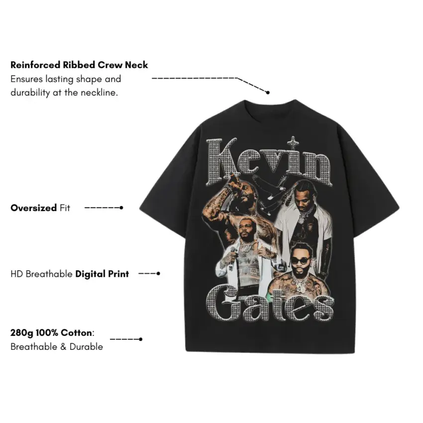 Kevin Gates Islah Tribute Heavyweight Oversized Black Graphic Tee - Image 5