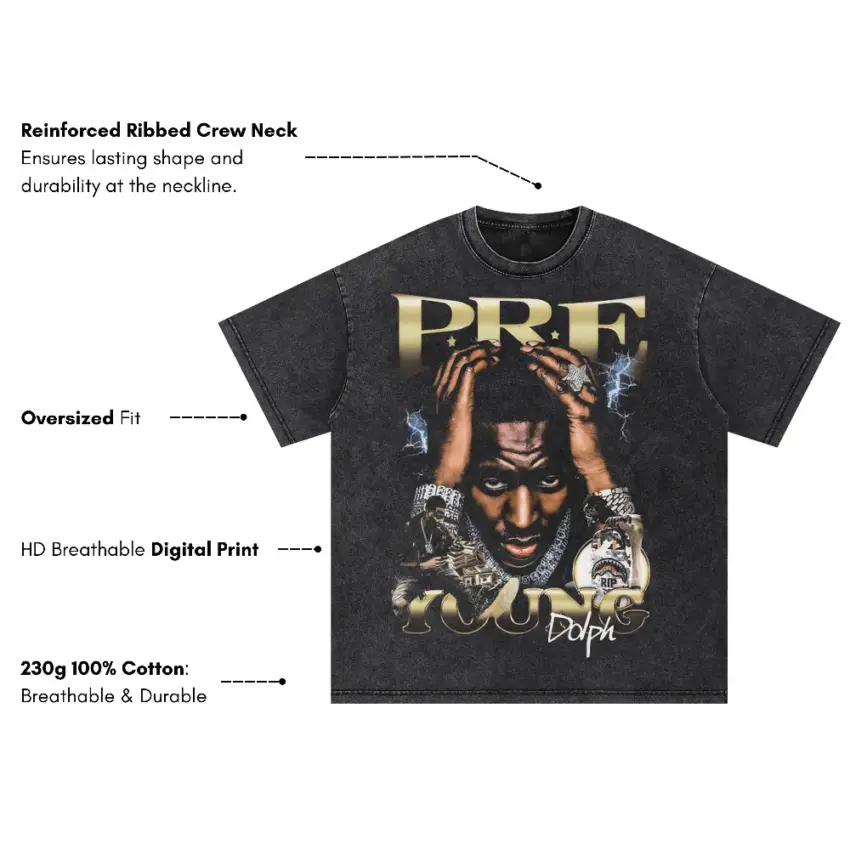 Key Glock Paper Route Empire Oversized Acid Wash T-shirt - Image 2