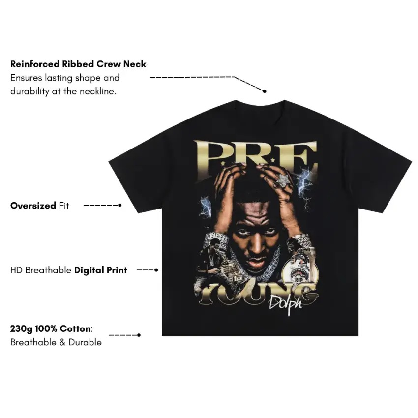Key Glock Paper Route Empire Oversized Black Graphic Tee - Image 5