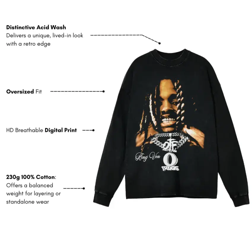 Key Glock Play For Keeps Aicd Wash Oversized Long Sleeve Shirt - Image 5