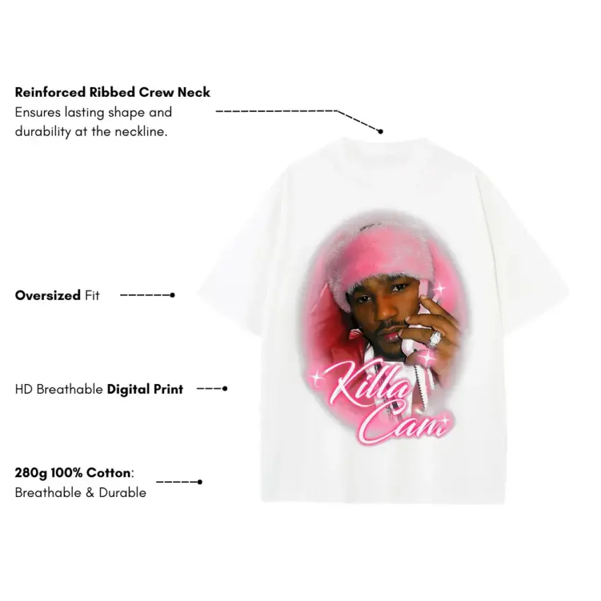 Killa Cam Heavyweight Oversized White Graphic Tee - Image 5
