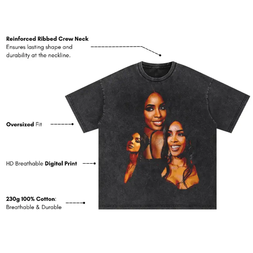 Kim And Kris Portrait Oversized Acid Wash T-shirt - Image 5