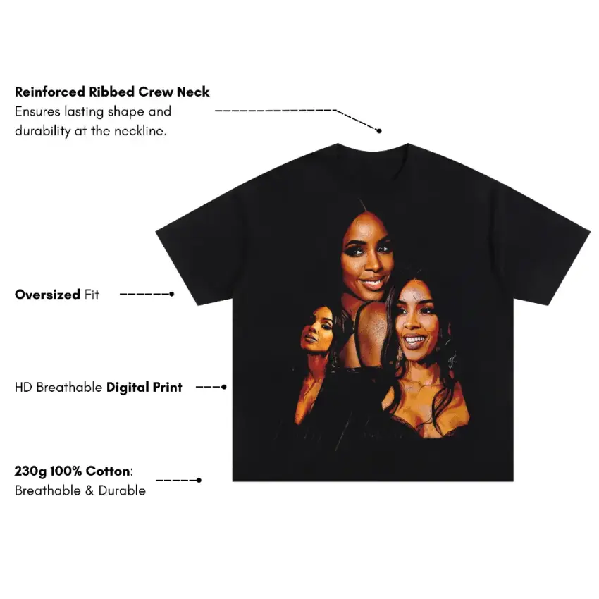 Kim And Kris Portrait Oversized Black Graphic Tee - Image 5