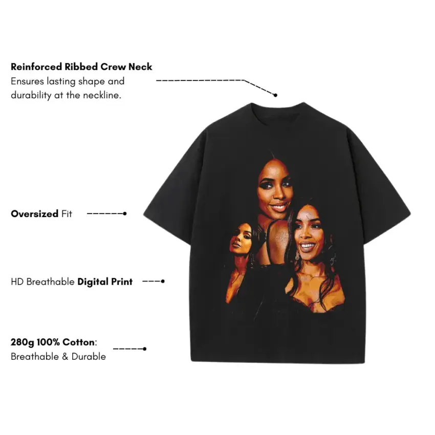 Kim And Kris Portrait Heavyweight Oversized Black Graphic Tee - Image 5