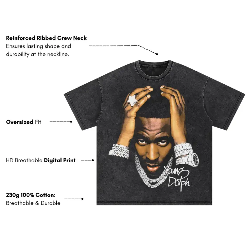 King Dolph Portrait Oversized Acid Wash T-shirt - Image 5