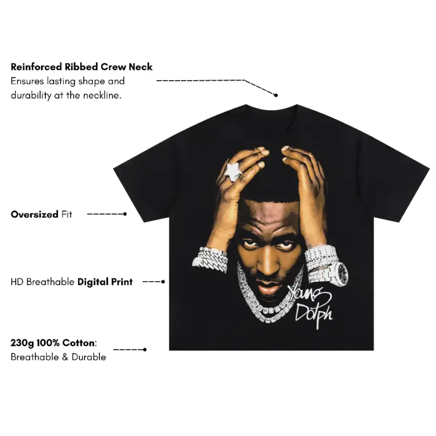 King Dolph Portrait Oversized Black Graphic Tee - Image 2