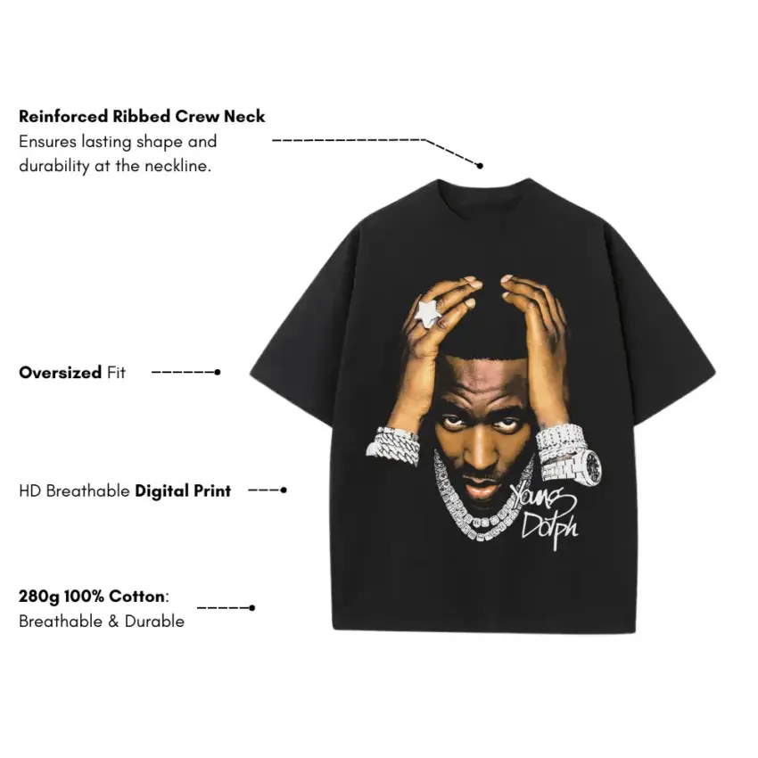 King Dolph Portrait Heavyweight Oversized Black Graphic Tee - Image 5