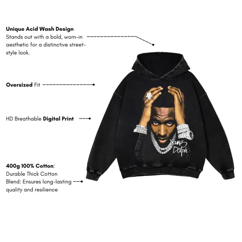 King Dolph Portrait Aicd Wash Oversized Hoodie - Image 2