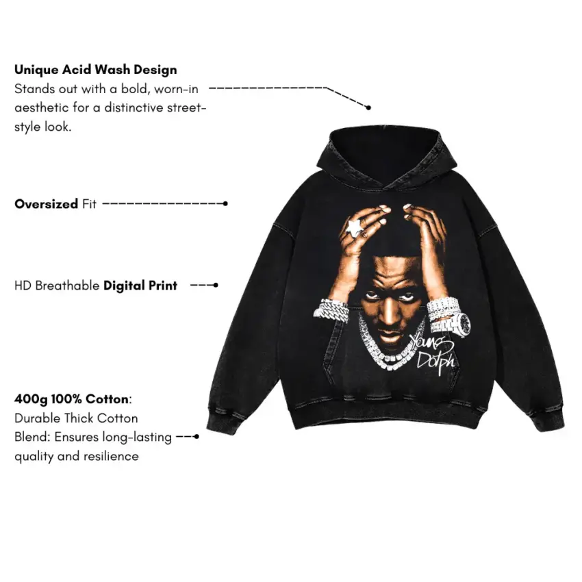 King Of Memphis Aicd Wash Oversized Hoodie - Image 5