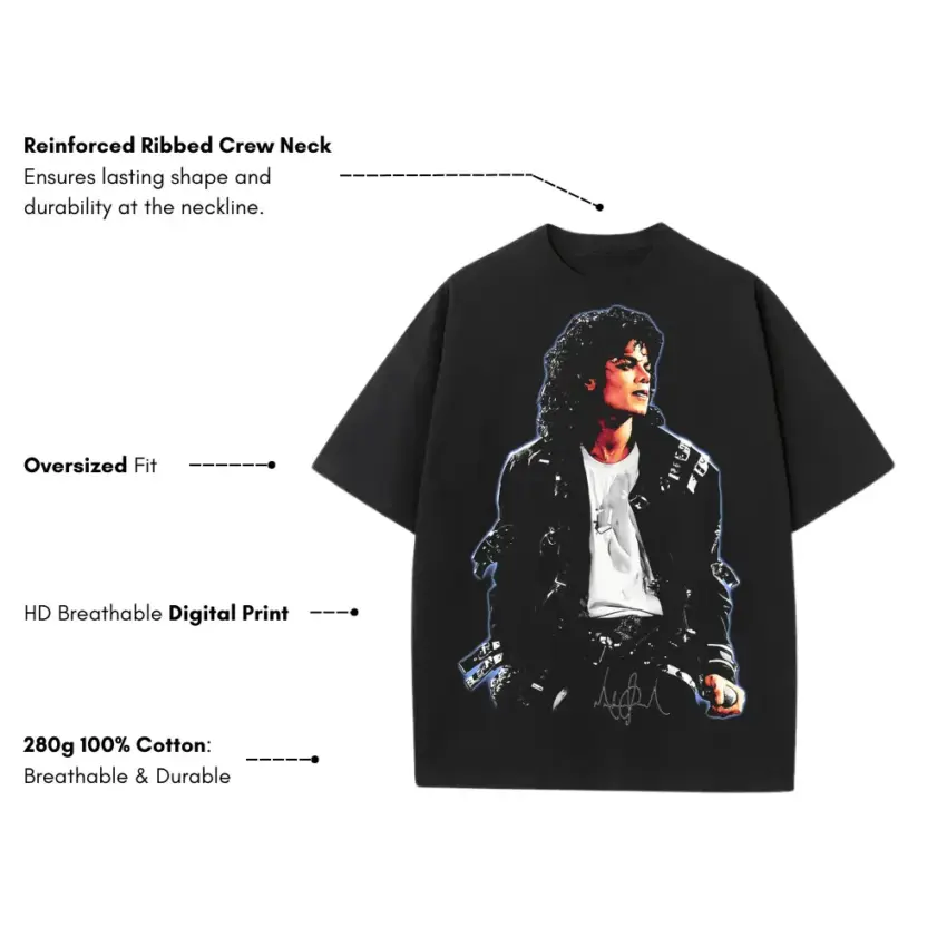 King Of Pop Heavyweight Oversized Black Graphic Tee - Image 5