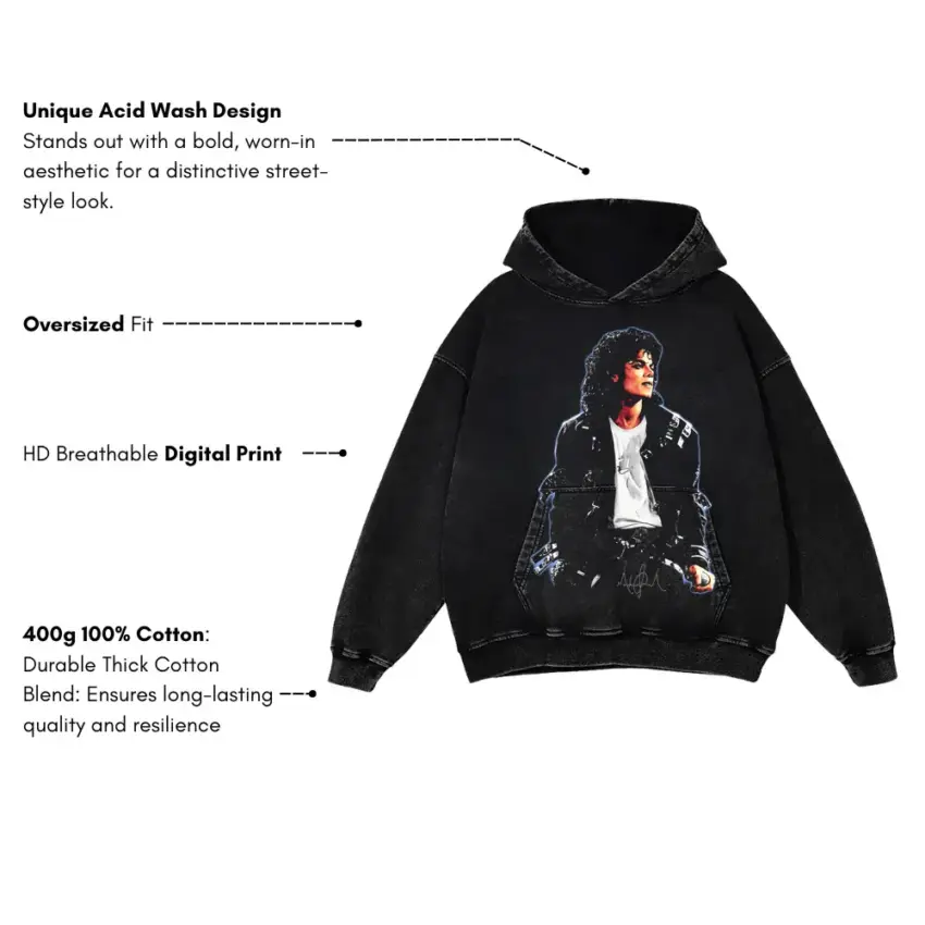 King Of Pop Aicd Wash Oversized Hoodie - Image 5